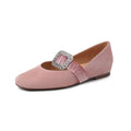 MKKHOU Fashion Women's Shoes New High Quality Suede Shoes Crystal Buckle Square Head Shallow Mouth Lightweight Flats Shoes