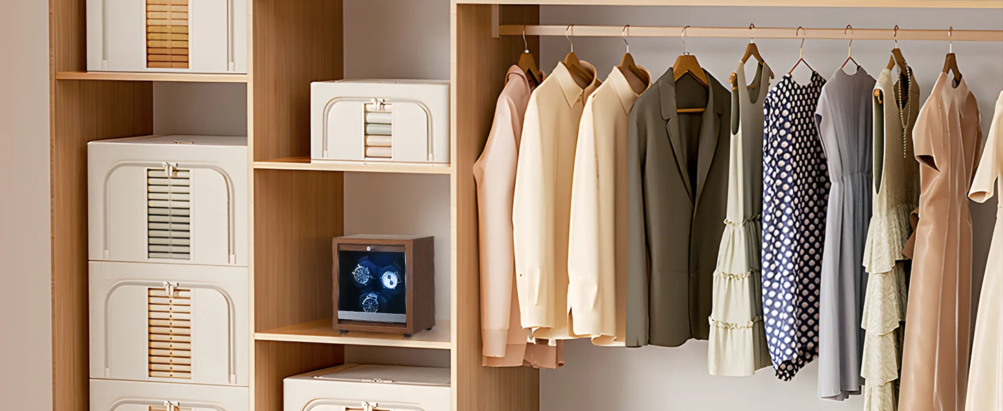 Watch Winder for Automatic Watches Box Storage Dustproof Mechanical Watch Case Black Walnut Wood Safe Mata Box LED Ambient Light