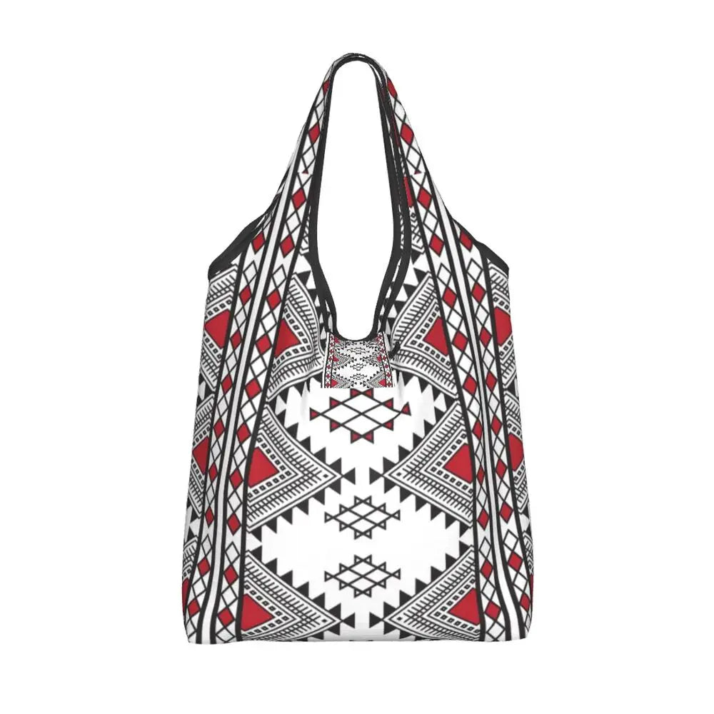 Custom Kabyle Jewelry Shopping Bags Women Portable Large Capacity Groceries Amazigh Carpet Berber Shopper Tote Bags