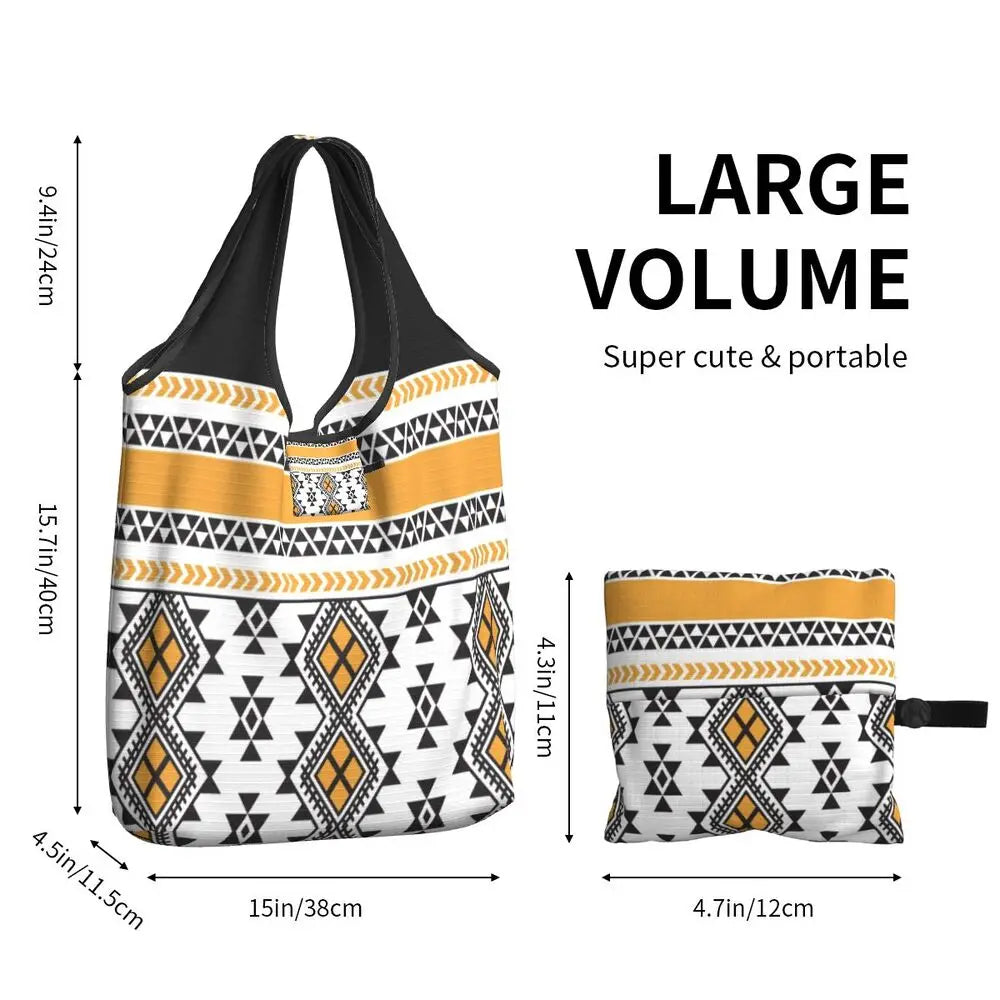 Custom Kabyle Jewelry Shopping Bags Women Portable Large Capacity Groceries Amazigh Carpet Berber Shopper Tote Bags