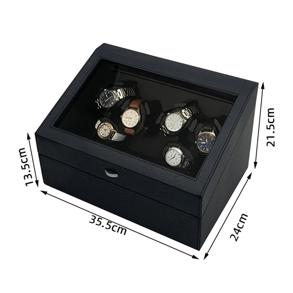 Automatic Watch Winder for 6 Watches with Quiet Motor Usb Led PU Leather Mechanical Watch Box Variable Speed for Watchmaker