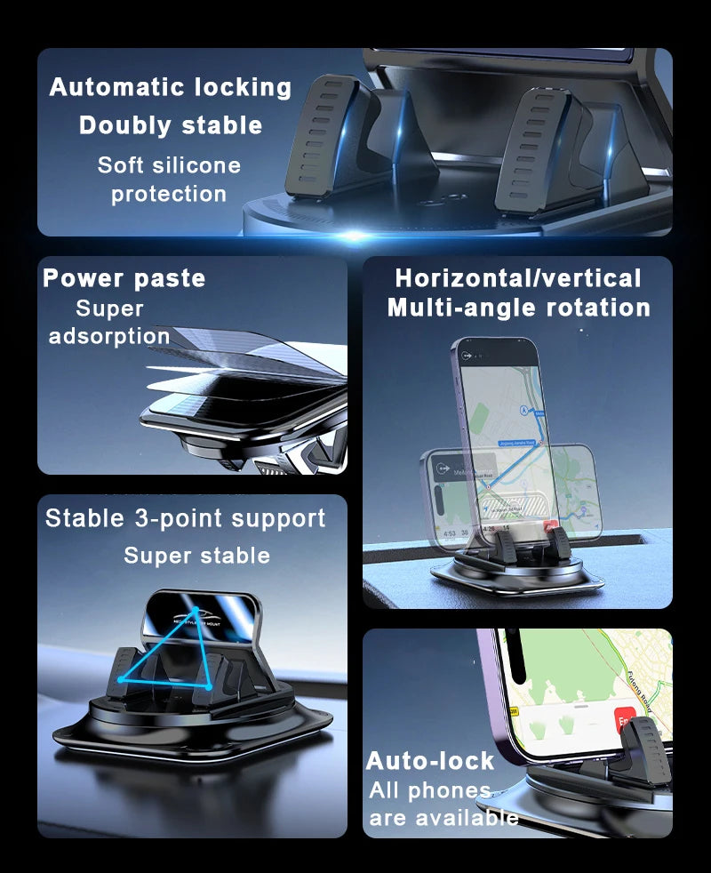 Lcars Car Phone Holder, 360 ° Rotatable, Made of Abs Material, Silicone Non-Slip Double-Sided Adhesive Pad, Does Not Damage the Interior, Suitable for Dashboard Navigation, Can Be Used for Car Navigation, Office, Home, Mobil