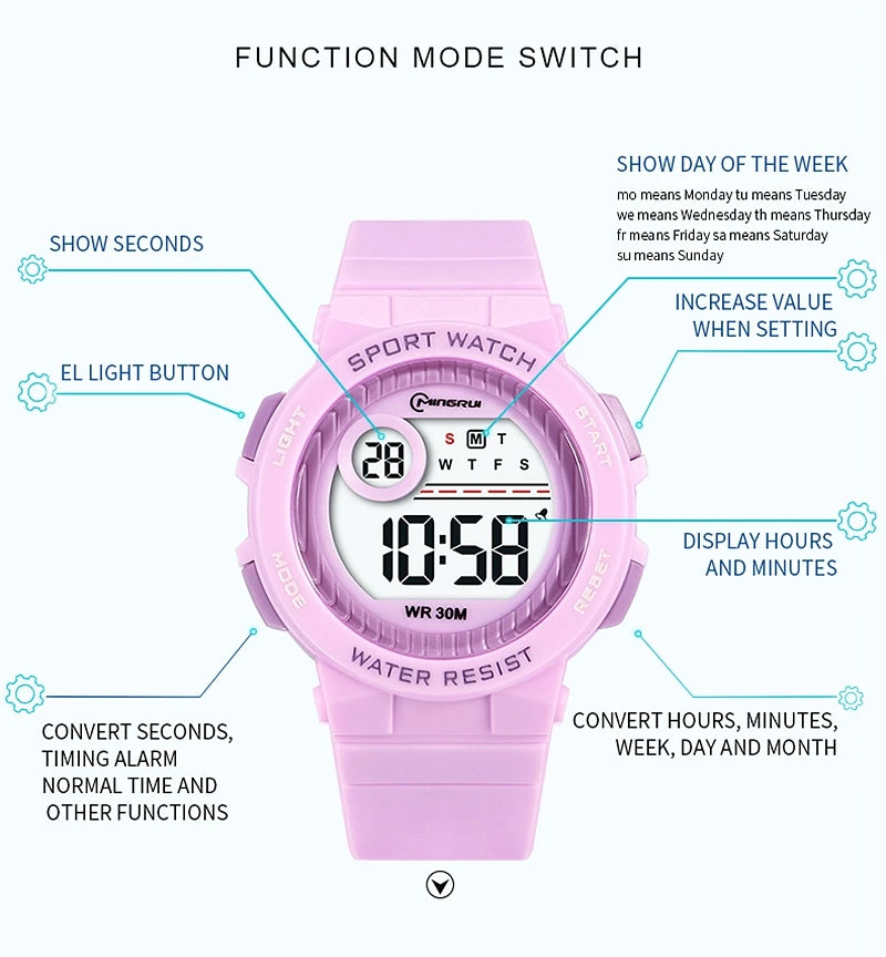 Children Watch Waterproof Digital Watch for Girls Boys Blue Electronic Sport Kid Watches Alarm Swimming Clocks Gifts