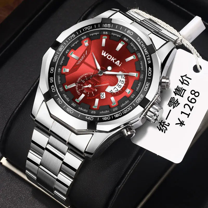 New Fashion Sport Watch Men WOKAI Stainless Steel Band Calendar Quartz Wristwatches Men Low Price Dropshipping Reloj Hombre