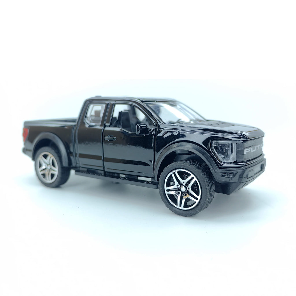 Boy’s treasured metal miniature racing car, realistic spring-powered off-road vehicle, baby-sized toy car.