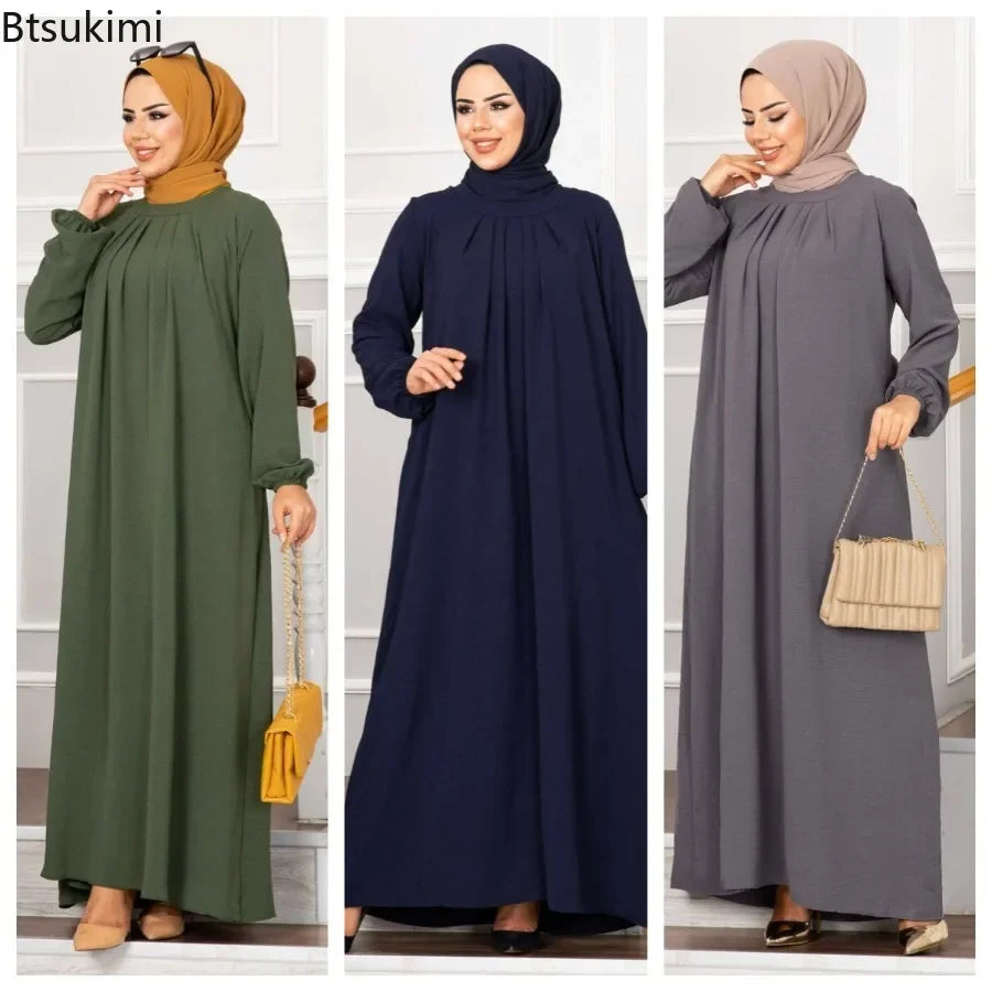 Evening Dress Women Abaya Hijab Femeles Y2K Ruched Muslim Dress Turkish Robe Kaftan Islamic Clothes Ball Gown Jalabiya for Women