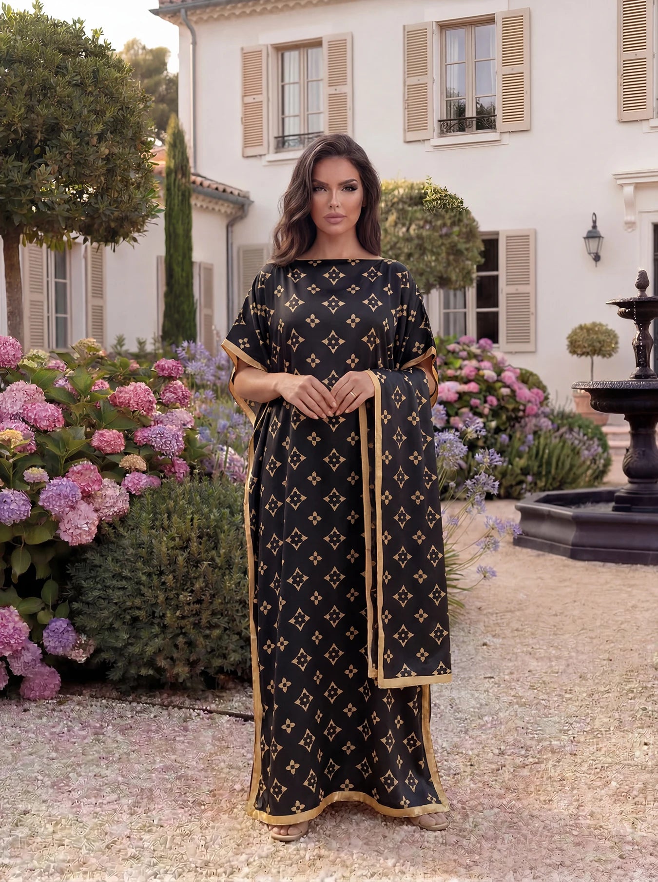 Muslim Dress Lady Party European Clothes American Clothing Abaya Dubai Maxi African Design Loose Print Robe Gowns