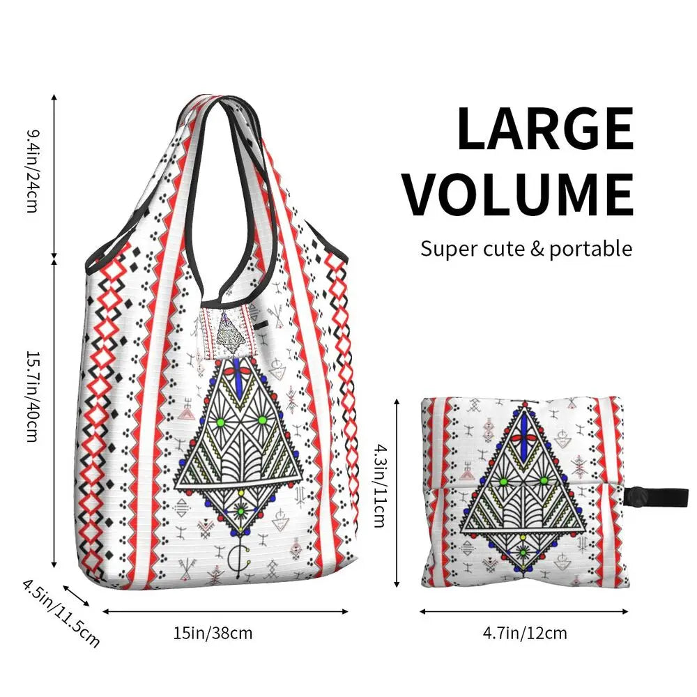 Custom Kabyle Jewelry Shopping Bags Women Portable Large Capacity Groceries Amazigh Carpet Berber Shopper Tote Bags