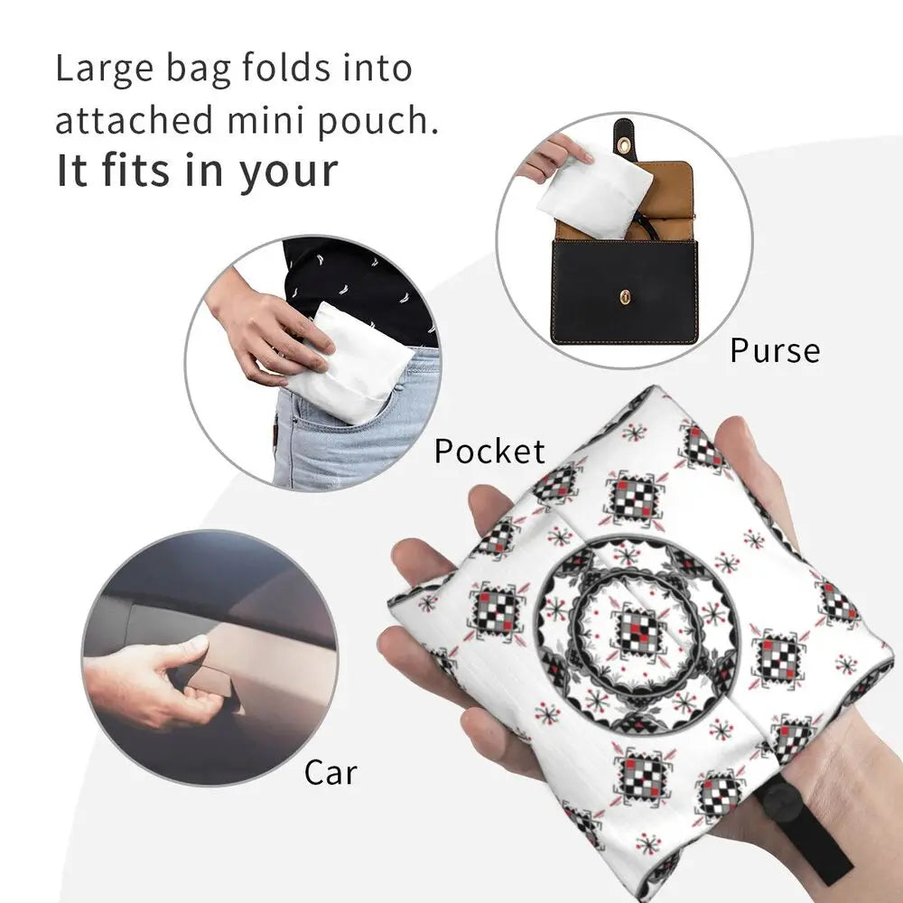 Custom Kabyle Jewelry Shopping Bags Women Portable Large Capacity Groceries Amazigh Carpet Berber Shopper Tote Bags